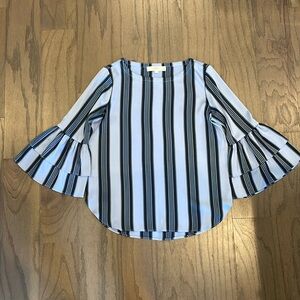 LOFT Petite Blue Striped Bell Sleeve Blouse - Size XSP